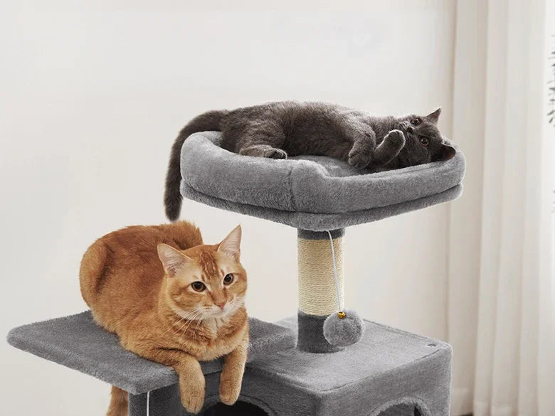 Albero Tiragraffi per Gatti 112cm e 143cm — 4 Graffi 2 Piattaforme, Amaca, Cuccia.